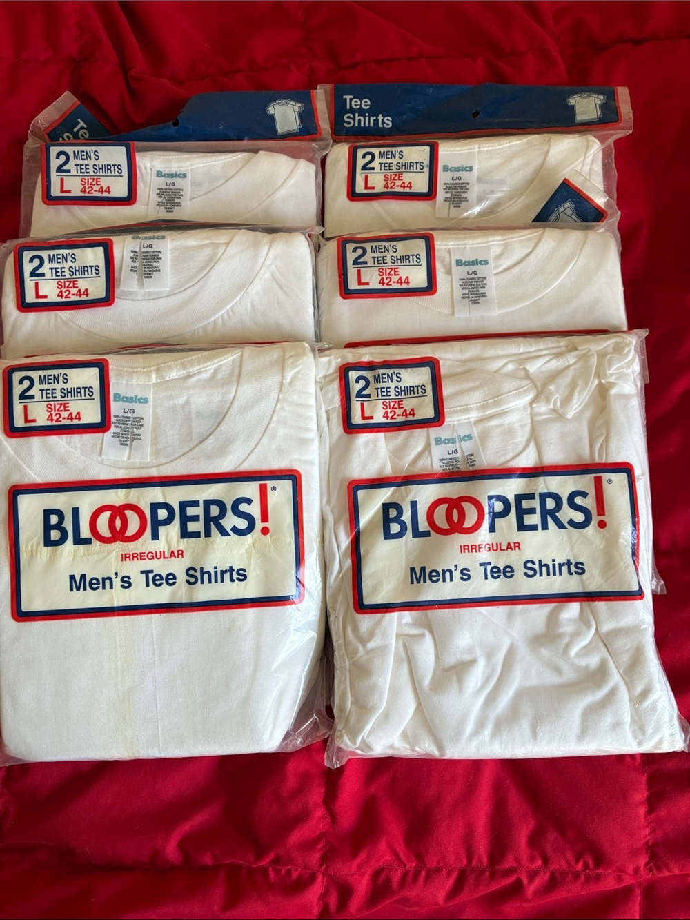 Basics - 12 - 100% Cotton large White Bloopers Mens Tees